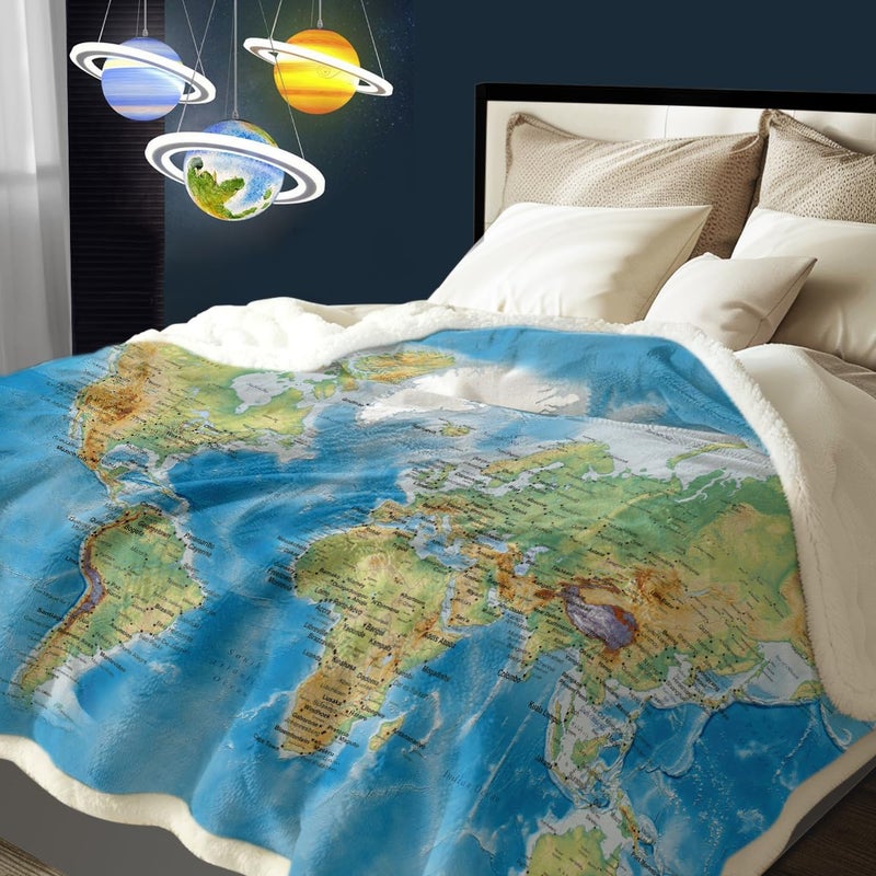 Sleepwish Map Fleece Blanket Blue Throw Blanket Soft Kids Throw Blanket Thick Plush Blanket Vivid 3D Print Map of The World Sherpa Blankets for Teens Kids Boys Girls 50x60 Inches - Image 2