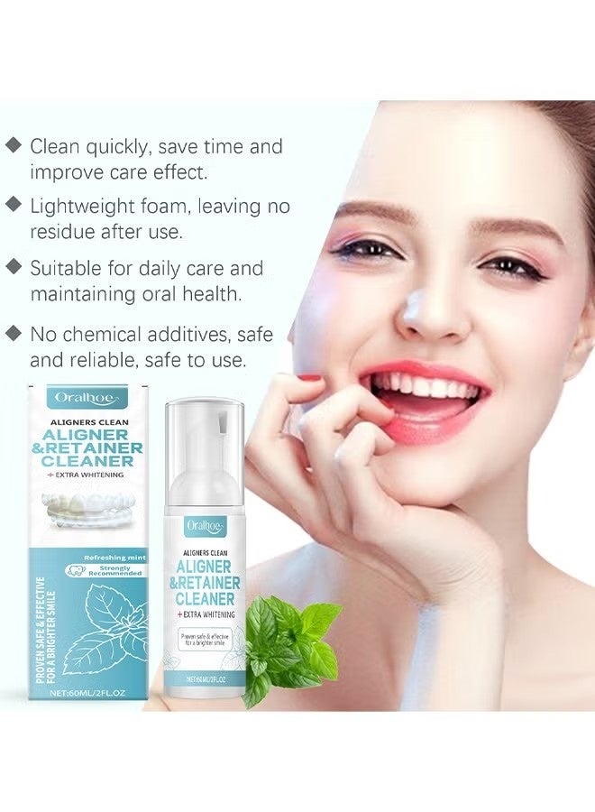 ORALHOE Aligners Clean Aligner & Retainer Cleaner, Teeth Aligner Foam, Clear Retainer Cleaner, Retainer Cleaning Spray, Retainer Cleaner Aligner Cleaner, Retainer Mouth Guards Cleaner, Retainer Whitening Foam, Aligner Cleaner 60ML - Image 2