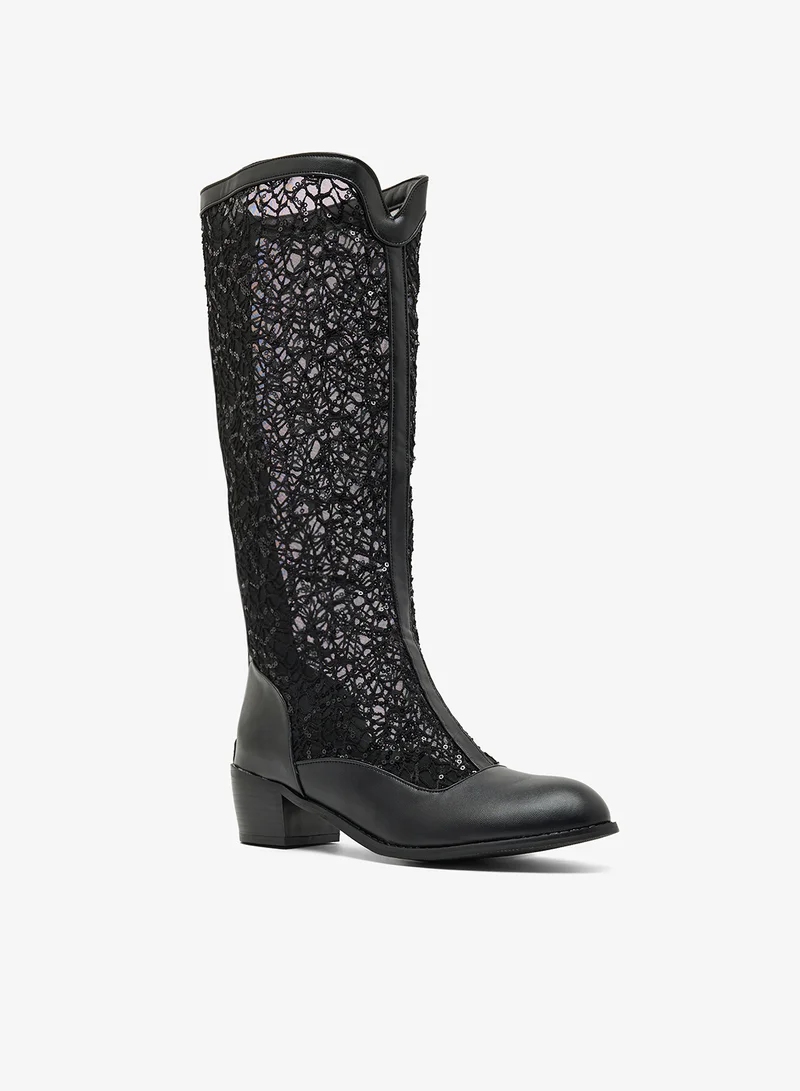 Ginger Metallic Block Heel Knee Boots