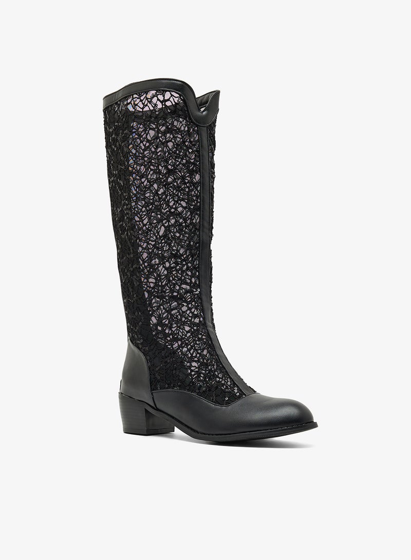 Ginger Metallic Block Heel Knee Boots - Image 2