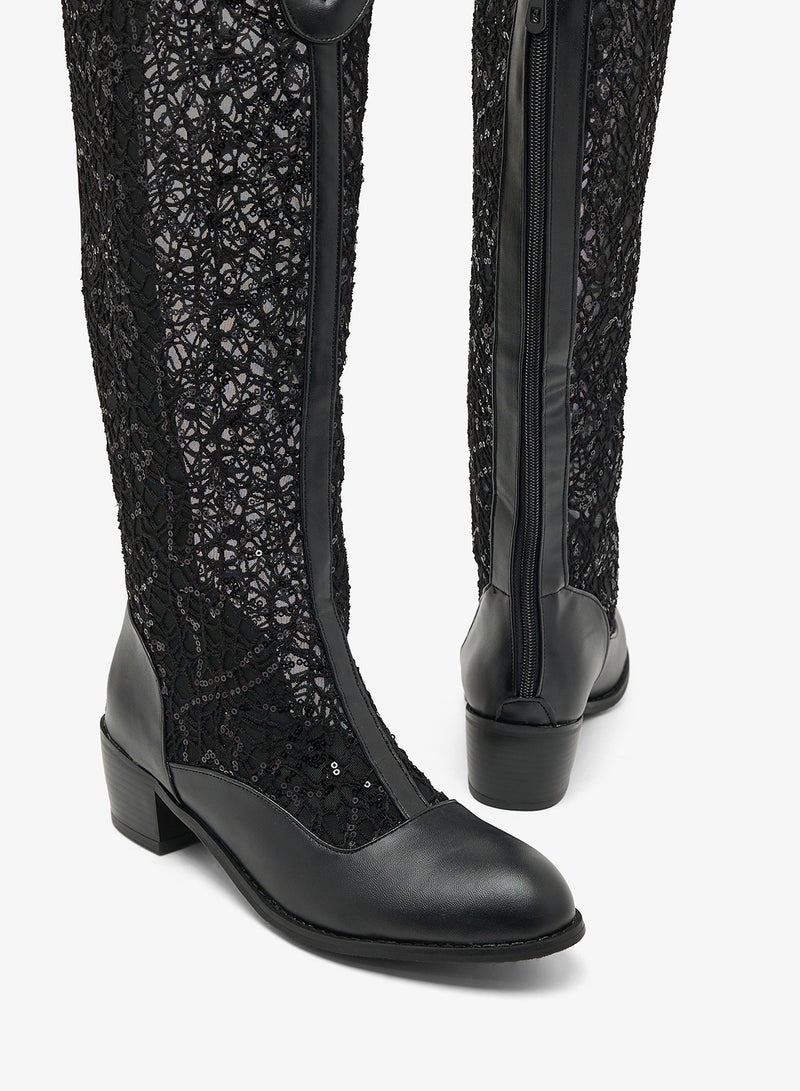 Ginger Metallic Block Heel Knee Boots - Image 4