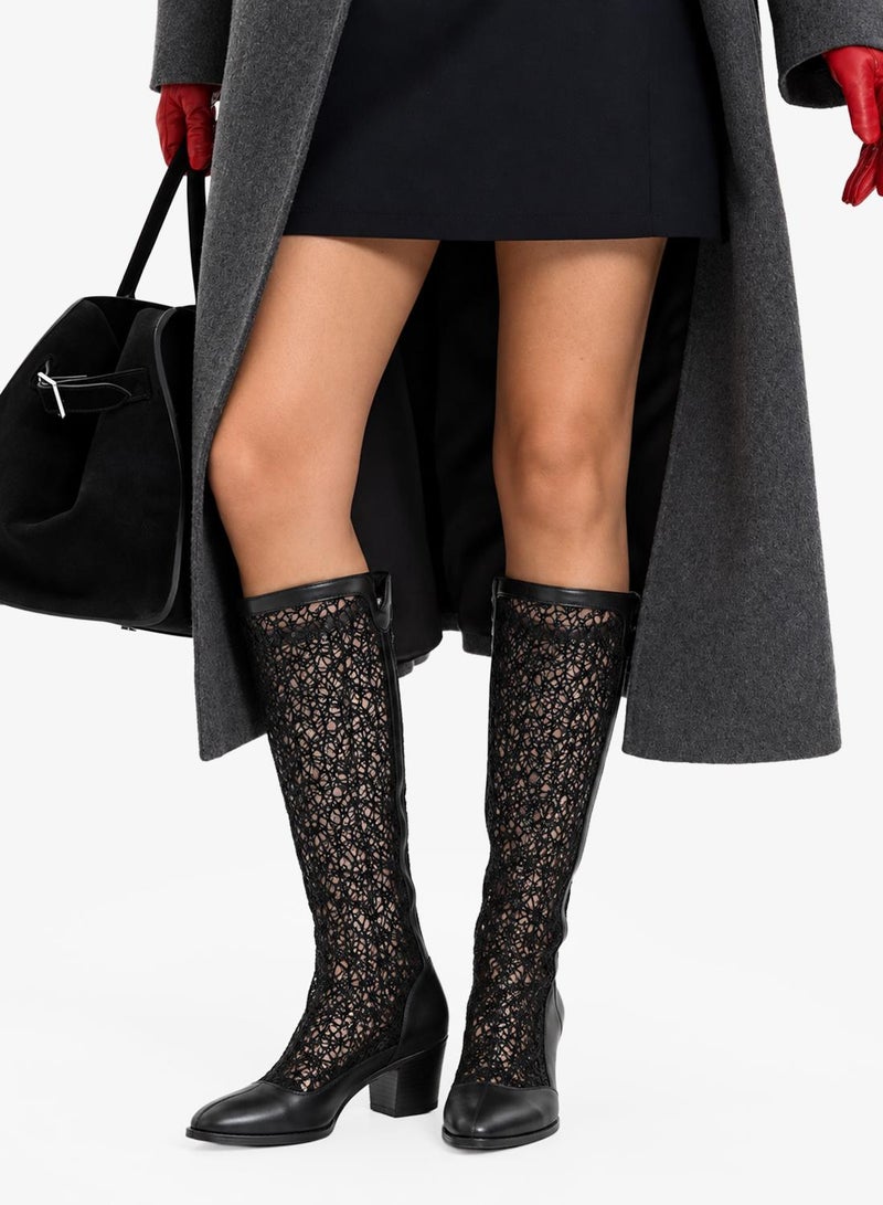 Ginger Metallic Block Heel Knee Boots - Image 1