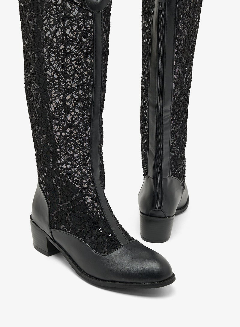 Ginger Metallic Block Heel Knee Boots - Image 5