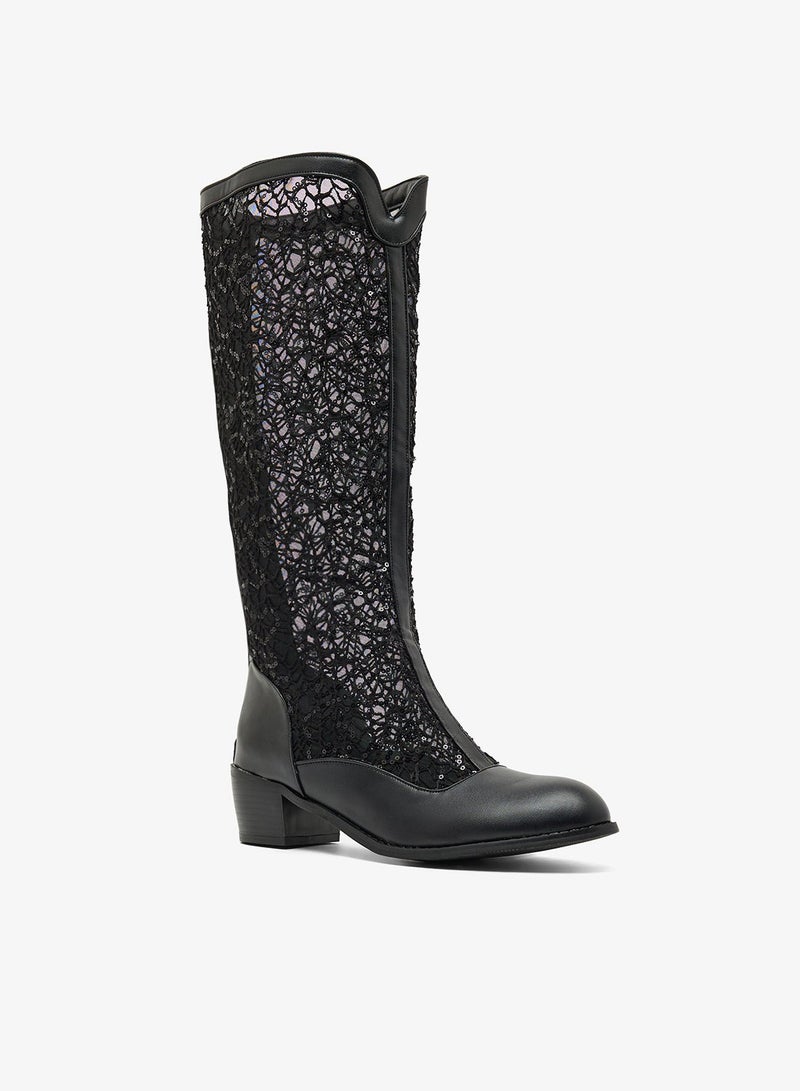 Ginger Metallic Block Heel Knee Boots - Image 3