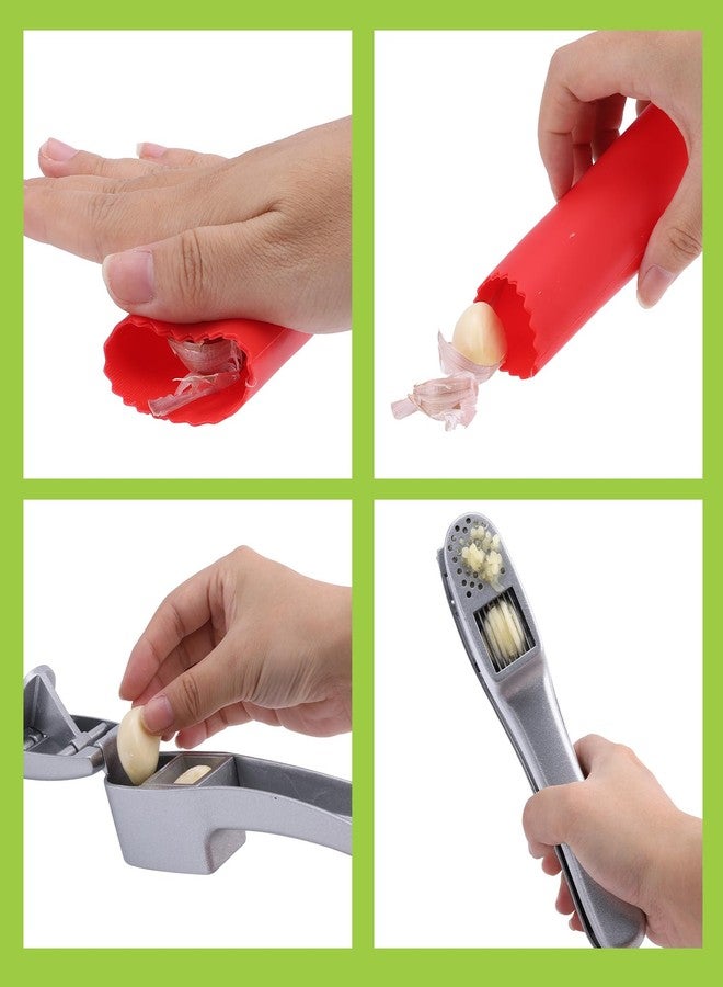 ZTTM Garlic Press and Peeler Set - Silicone Garlic Peeler Tube Roller and Aluminium Garlic Press with Built-In Cleaning Tool Garlic Crusher, Mincer & Peeler for Unpeeled Garlic Cloves - Image 3