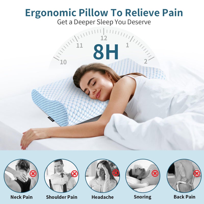 Ylekto Cervical Pillow for Neck Pain Relief, Contour Memory Foam Pillows for Sleeping, Odorless Ergonomic Pillow Adjustable Orthopedic Cooling Pillow Bed Pillow Neck Support for Side Back Stomach Sleepers - Image 2