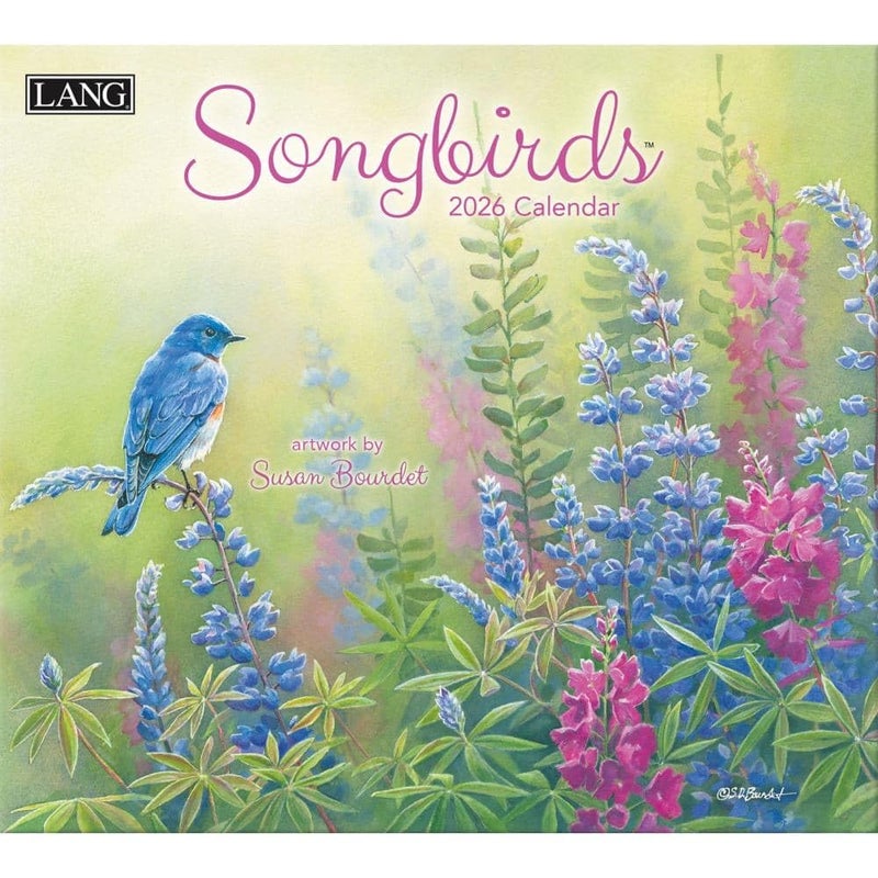 Lang Songbirds 2026 Wall Calendar â€“ 13.4" Ã— 12", 12-Month Calendar with Stapled Binding, Linen-Embossed Art by Susan Bourdet, Colorful Bird Illustrations - Image 1