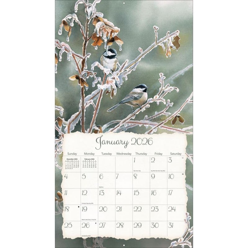 Lang Songbirds 2026 Wall Calendar â€“ 13.4" Ã— 12", 12-Month Calendar with Stapled Binding, Linen-Embossed Art by Susan Bourdet, Colorful Bird Illustrations - Image 2