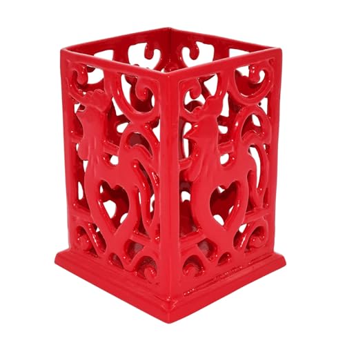 Minluful Vintage Utensil Holder for Countertop, Robust Sturdy Cast Iron Utensil Holder for Kitchen Counter Cooking Tools Crock Spoon and Spatula Holder Organizer, Red - Image 1