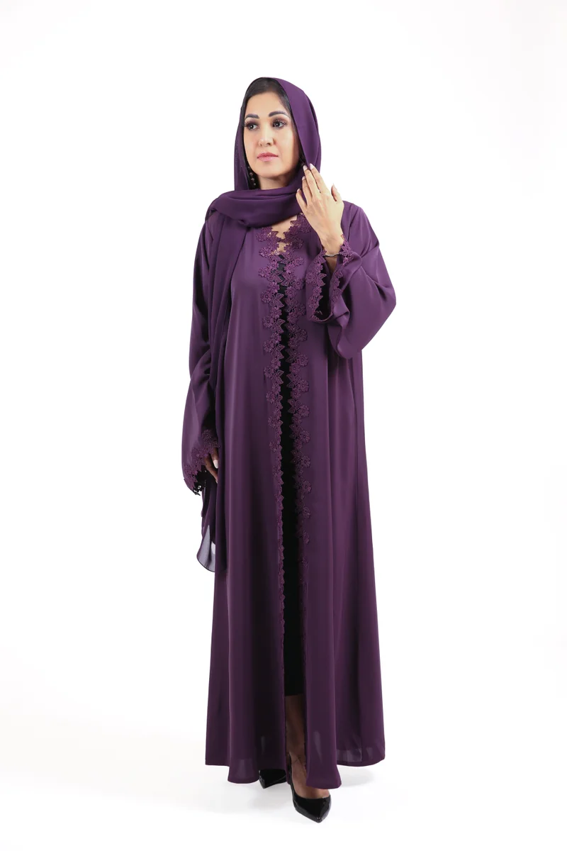 Nikias  Nikias Purple Nida Abaya with sequence lace Detailing for Women | Best Price UAE