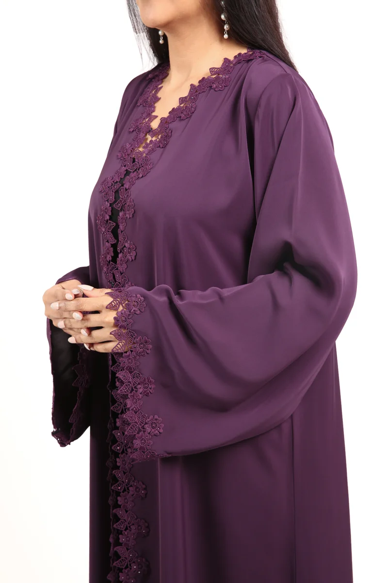 Nikias  Nikias Purple Nida Abaya with sequence lace Detailing for Women | Best Price UAE