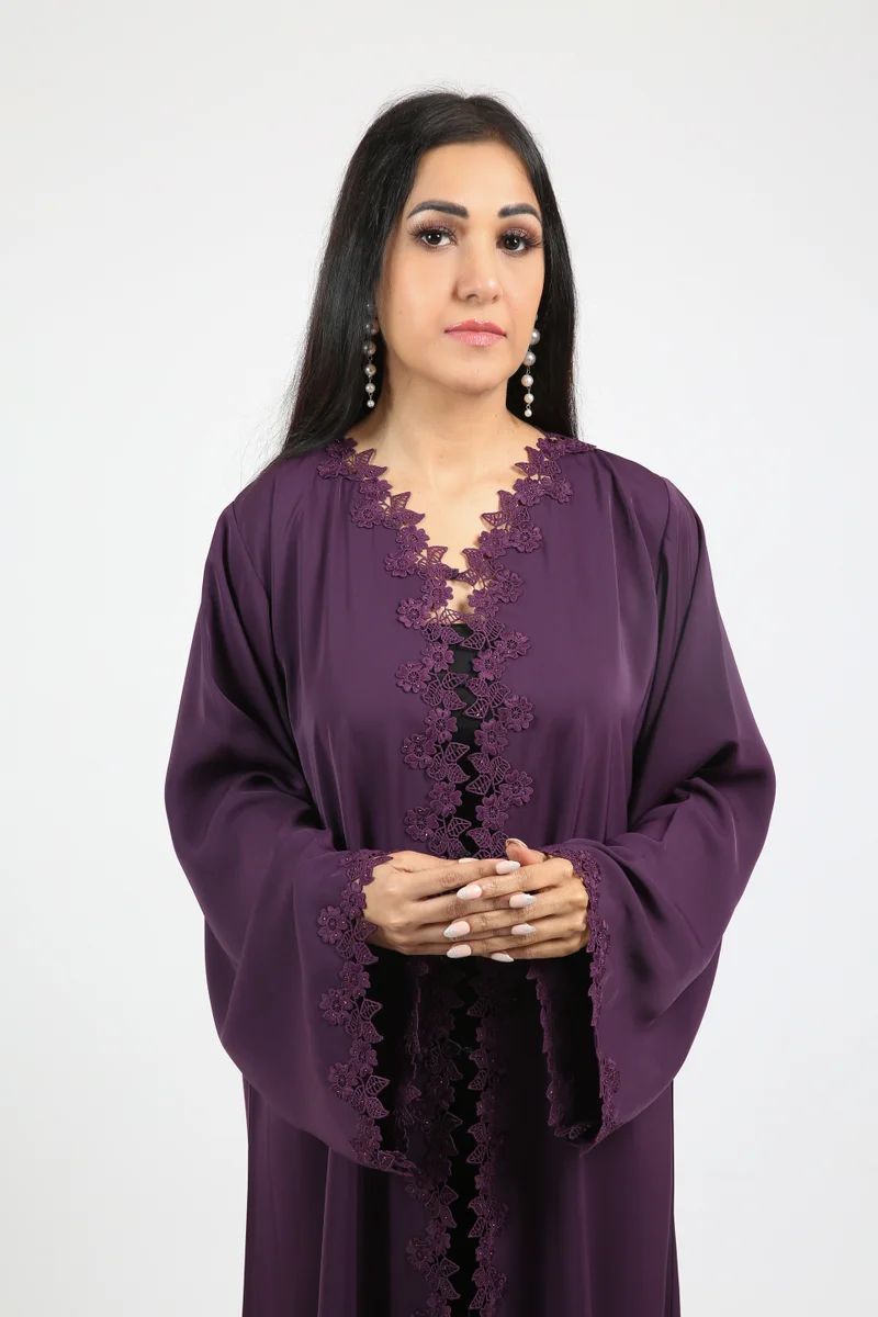 Nikias  Nikias Purple Nida Abaya with sequence lace Detailing for Women | Best Price UAE