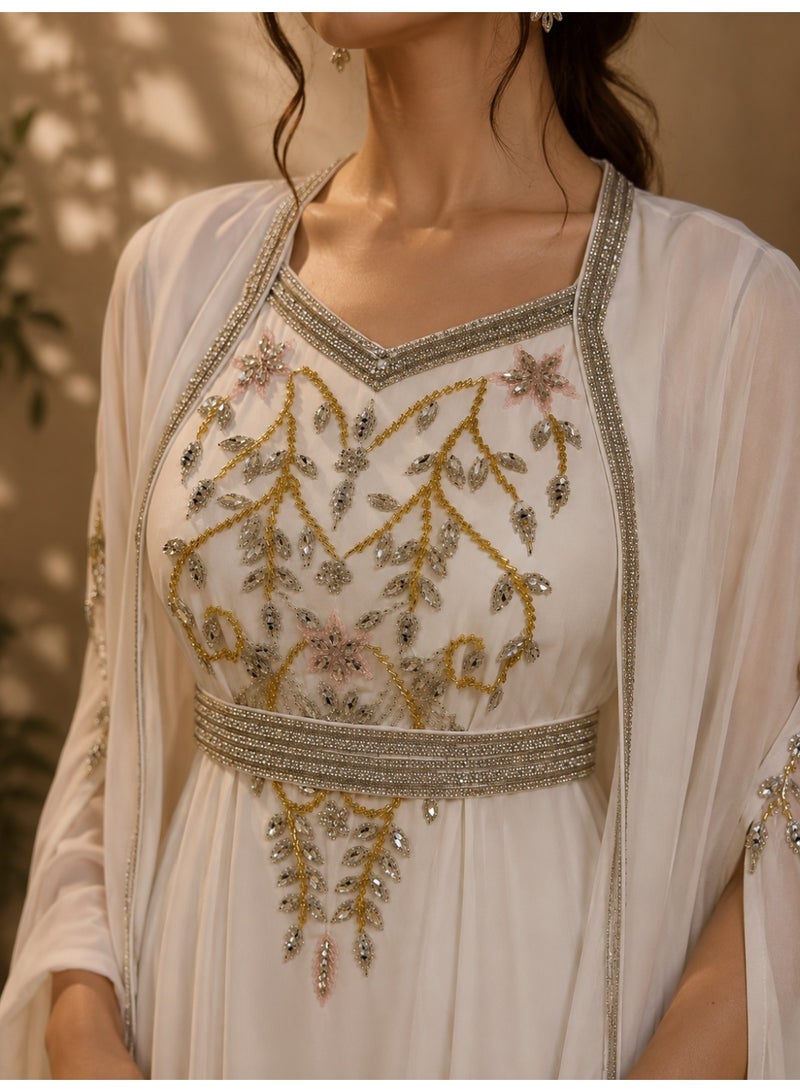 جلابية نسائية فاخرة مطرزة يدوياً | فستان قفطان طويل فاخر - Image 4