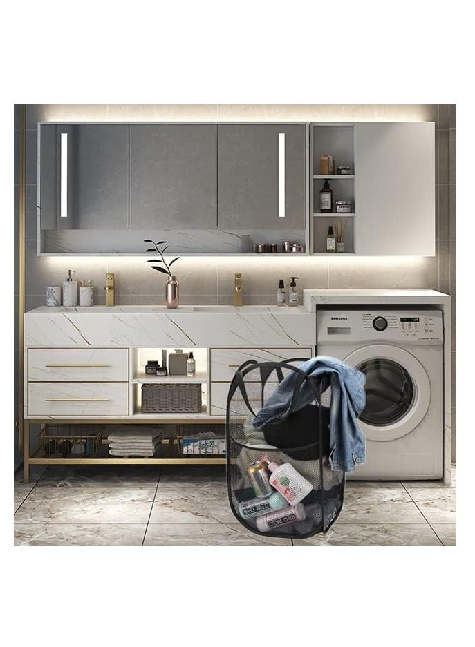 2 Piece Pop Up Laundry Hampers, Collapsible Mesh Laundry Basket, Foldable Clothes Hampers for Bathroom, College Dorm, Travel,Black.  - Image 2