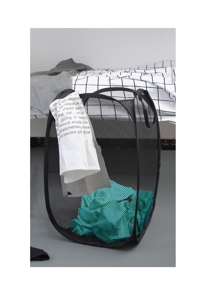 2 Piece Pop Up Laundry Hampers, Collapsible Mesh Laundry Basket, Foldable Clothes Hampers for Bathroom, College Dorm, Travel,Black.  - Image 3