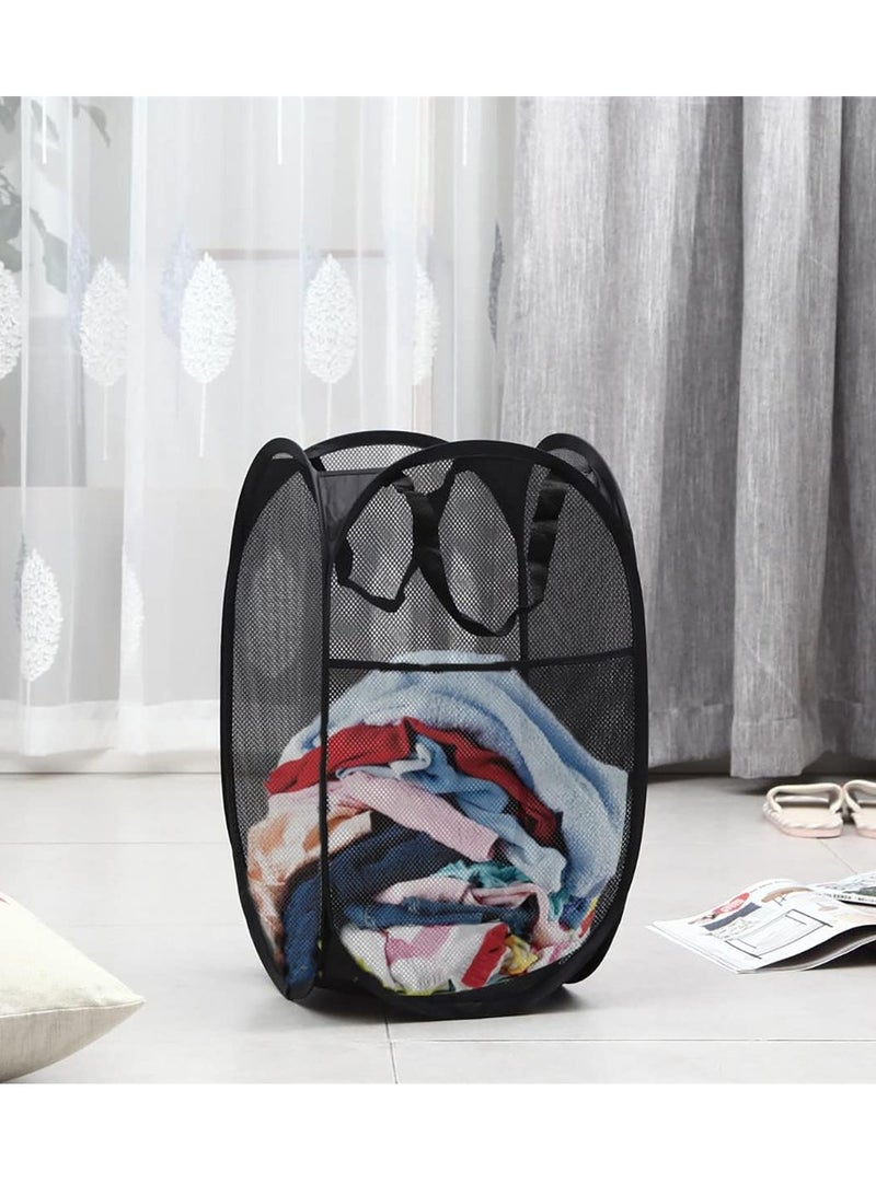 2 Piece Pop Up Laundry Hampers, Collapsible Mesh Laundry Basket, Foldable Clothes Hampers for Bathroom, College Dorm, Travel,Black.  - Image 4