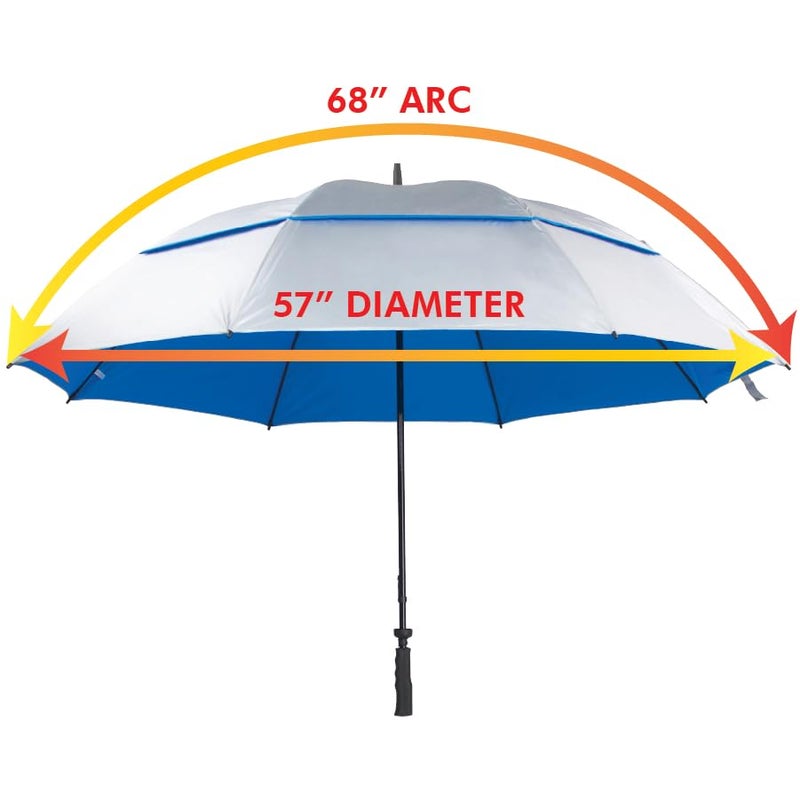 SunTek 68â€ Golf Umbrella, Windproof & Waterproof Umbrellas with Vented Double Oversize Golf Canopy, Reflective UV Protection, Large Umbrella for Golf, Sport & Travel (Silver/Blue) - Image 3
