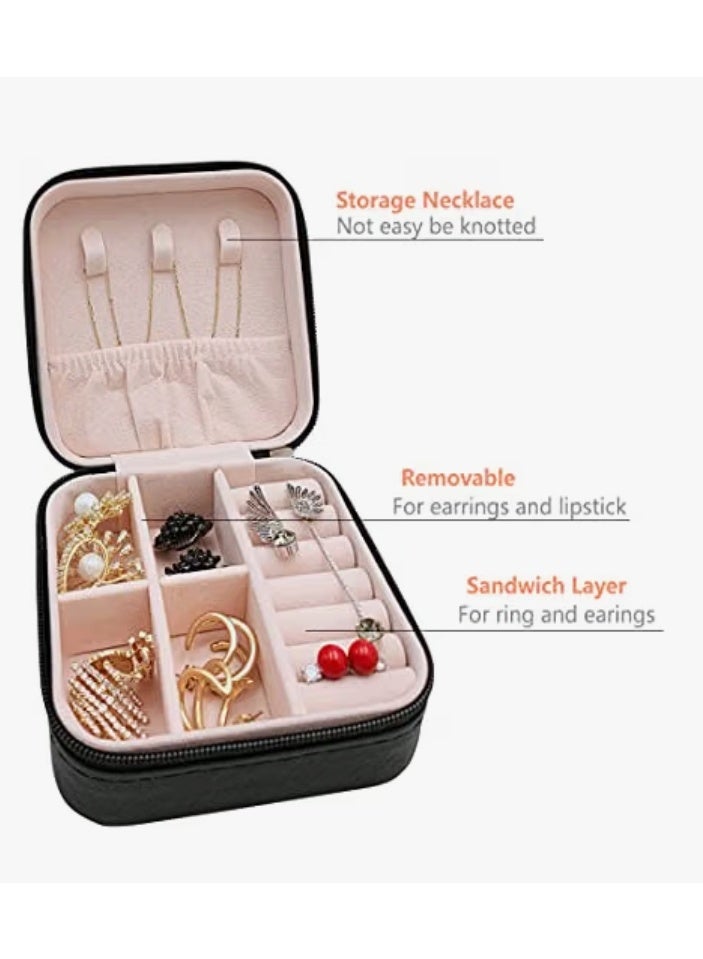 Portable Pocket Leather Jewelry and Accessories Organizer Box for Travel - Small Zippered Jewelry Case for Rings, Earrings, Necklaces, Chains, and Bracelets; Makeup and Jewelry Organizer; Velvet Leather; Protective and Water Resistant - Image 4