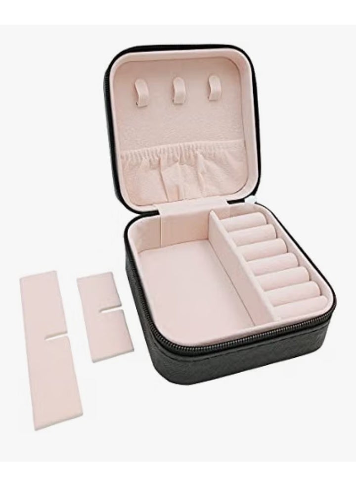 Portable Pocket Leather Jewelry and Accessories Organizer Box for Travel - Small Zippered Jewelry Case for Rings, Earrings, Necklaces, Chains, and Bracelets; Makeup and Jewelry Organizer; Velvet Leather; Protective and Water Resistant - Image 2