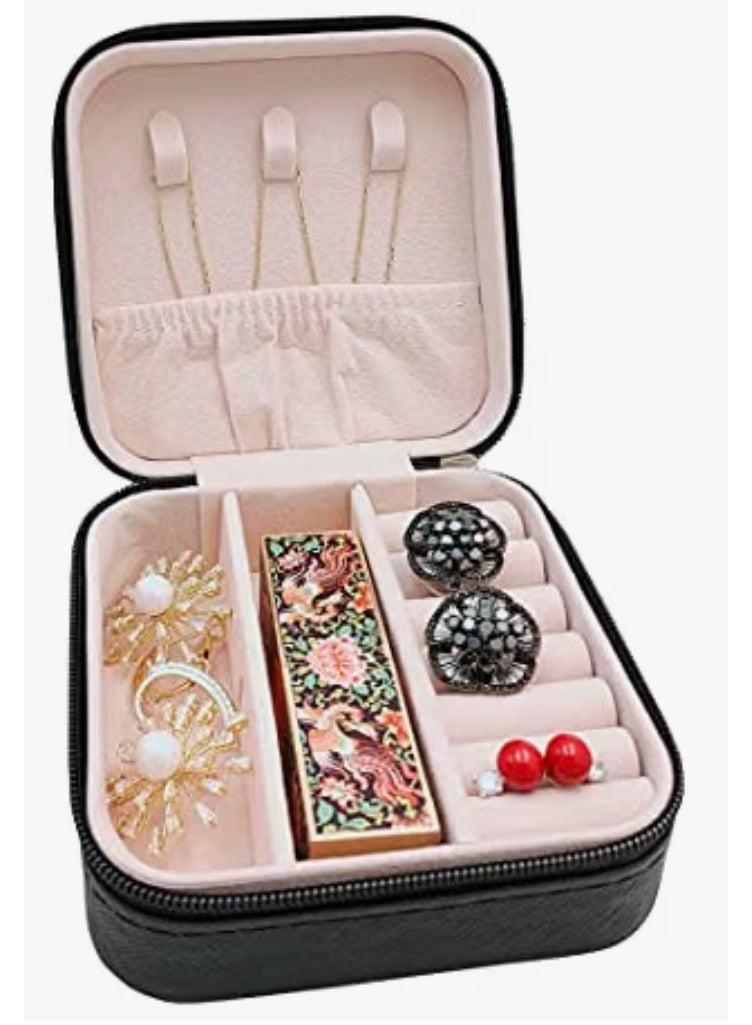 Portable Pocket Leather Jewelry and Accessories Organizer Box for Travel - Small Zippered Jewelry Case for Rings, Earrings, Necklaces, Chains, and Bracelets; Makeup and Jewelry Organizer; Velvet Leather; Protective and Water Resistant - Image 5