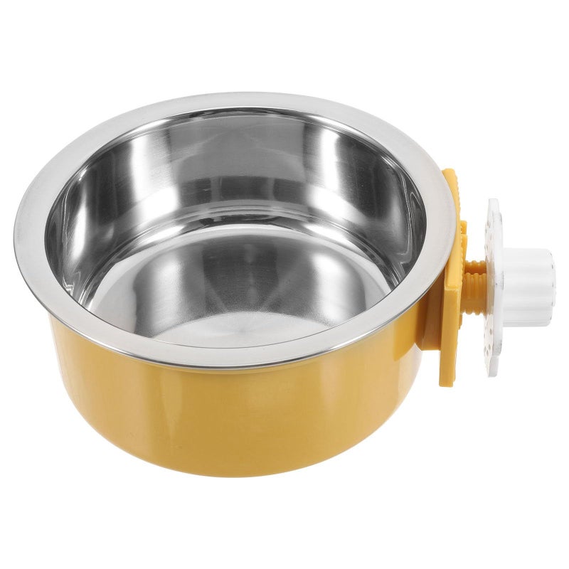 Stainless Steel Hanging Pet Bowl With Clip Spill Resistant Cage Feeder Yellow - Image 2
