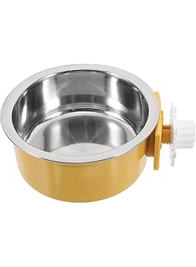 Stainless Steel Hanging Pet Bowl With Clip Spill Resistant Cage Feeder Yellow - Image 1