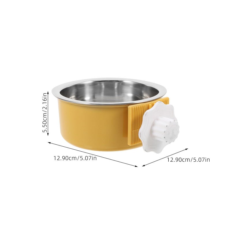 Stainless Steel Hanging Pet Bowl With Clip Spill Resistant Cage Feeder Yellow - Image 3