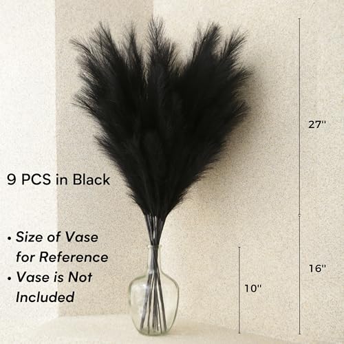 Qubitful Faux Pampas Grass Tall, 9 PCS 43''/ 110 cm Large Black Pampas Grass Decor, Fake Pompas Branches, Long Feathers for Floor Vase, Boho Flower Arrangement for Home Wedding Decor (Black) - Image 4