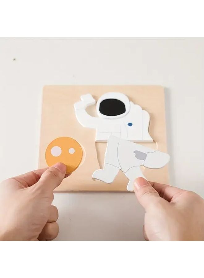 لغز خشبي ثلاثي الأبعاد على شكل صاروخ، مكعبات مطابقة تعليمية لرواد الفضاء الصغار، لعبة تعليمية للأطفال الصغار - Image 5