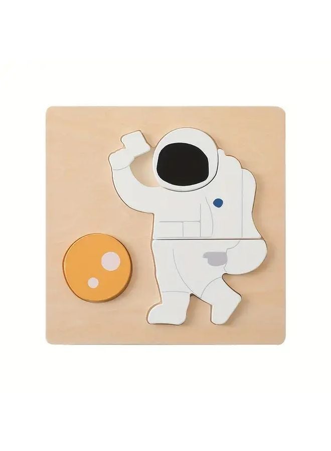 لغز خشبي ثلاثي الأبعاد على شكل صاروخ، مكعبات مطابقة تعليمية لرواد الفضاء الصغار، لعبة تعليمية للأطفال الصغار - Image 1