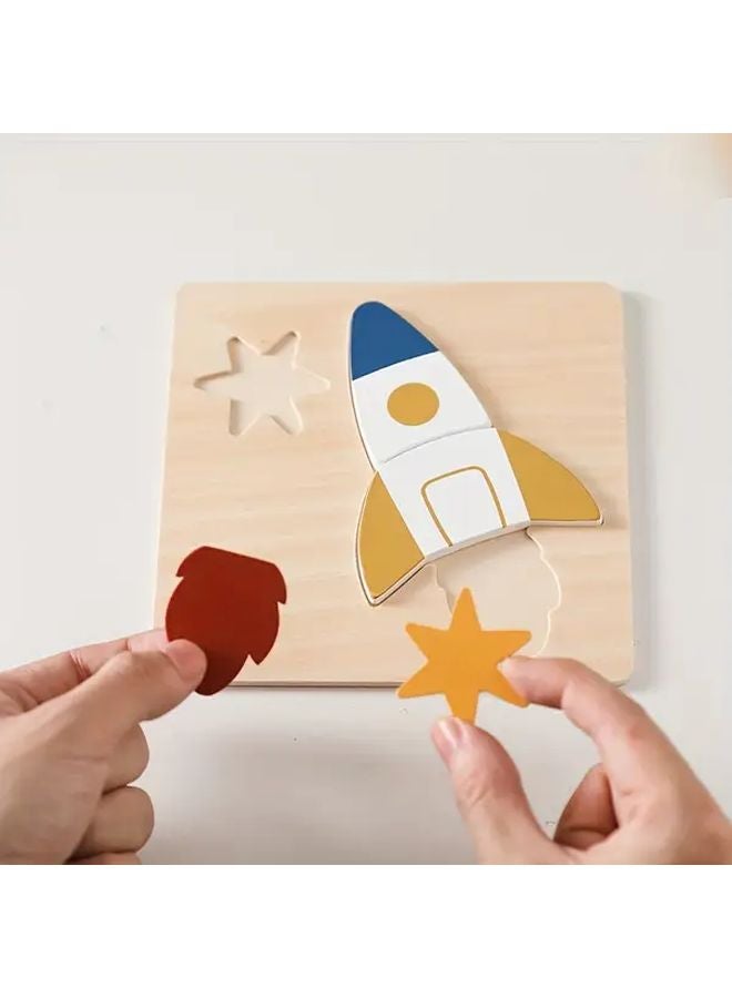 لغز خشبي ثلاثي الأبعاد على شكل صاروخ، مكعبات مطابقة تعليمية لرواد الفضاء الصغار، لعبة تعليمية للأطفال الصغار - Image 4