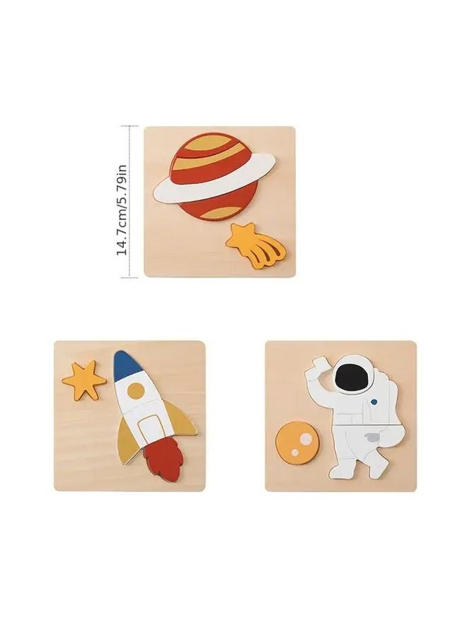 لغز خشبي ثلاثي الأبعاد على شكل صاروخ، مكعبات مطابقة تعليمية لرواد الفضاء الصغار، لعبة تعليمية للأطفال الصغار - Image 3
