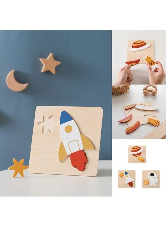 لغز خشبي ثلاثي الأبعاد على شكل صاروخ، مكعبات مطابقة تعليمية لرواد الفضاء الصغار، لعبة تعليمية للأطفال الصغار - Image 2