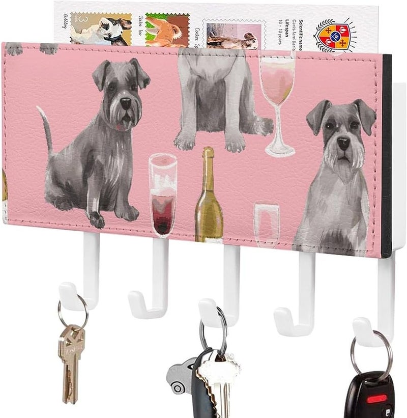 حامل مفاتيح حائط شنوزر مع 5 خطافات، رف مفاتيح من جلد البولي يوريثان، منظّم تخزين المدخل - Image 1