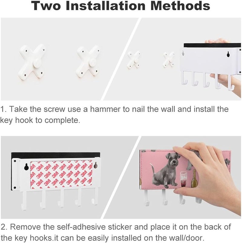 حامل مفاتيح حائط شنوزر مع 5 خطافات، رف مفاتيح من جلد البولي يوريثان، منظّم تخزين المدخل - Image 4