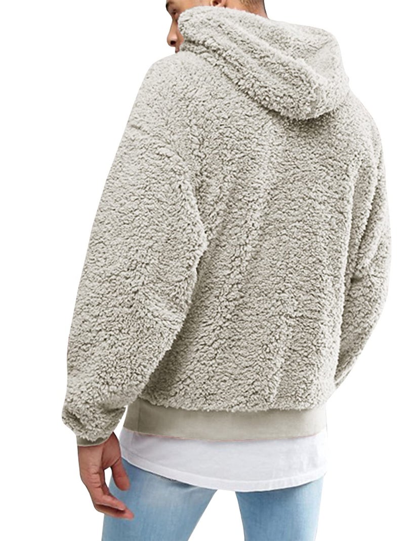 Runcati Mens Fuzzy Sherpa Pullover Hoodie Sweatshirts Long Sleeve Sport Front Pocket Fall Outwear Winter Hooded (Medium, 01 Picture Color) - Image 2