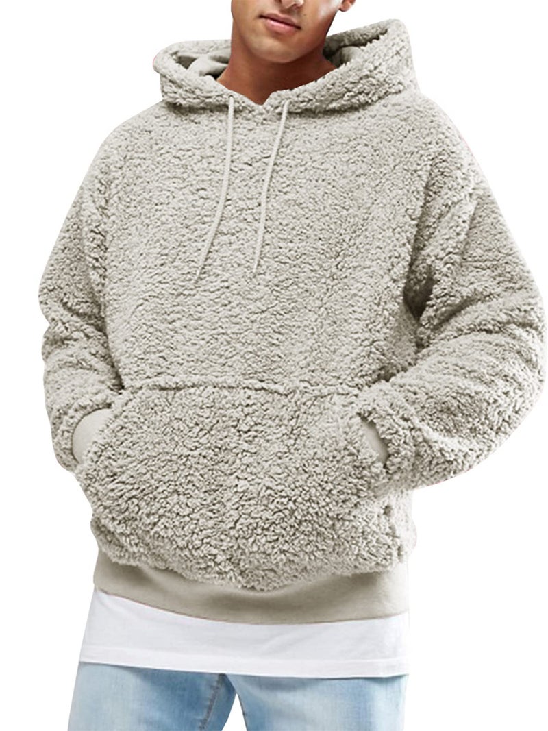 Runcati Mens Fuzzy Sherpa Pullover Hoodie Sweatshirts Long Sleeve Sport Front Pocket Fall Outwear Winter Hooded (Medium, 01 Picture Color) - Image 1