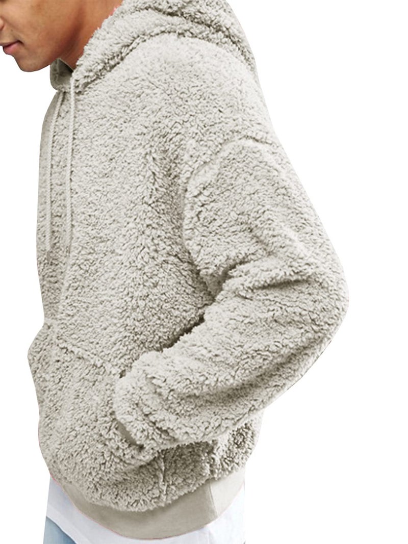 Runcati Mens Fuzzy Sherpa Pullover Hoodie Sweatshirts Long Sleeve Sport Front Pocket Fall Outwear Winter Hooded (Medium, 01 Picture Color) - Image 3