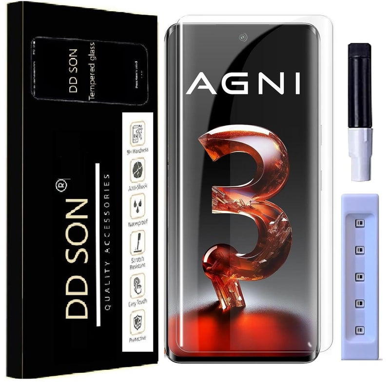 DD SON HD+ UV Tempered Glass Screen Protector Guard Compatible For Lava Agni 3 / Agni 2 5G (6.78 Inch, Pack of 1) Full Adhesive UV Curved Case Friendly HD Clarity with easy installation kit - Image 1