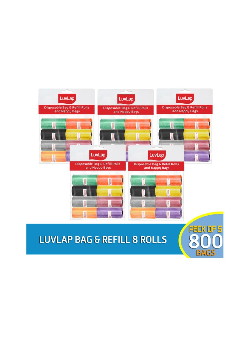 Luvlap Luvlap Bag and Refill 8 Rolls Pack of 5-800 Bags, Baby Nappy bag, Pet waste bag, Scented Diaper bag, Trash bag, Garbage bag, Colorful Plastic bag ,sacks  - Image 2