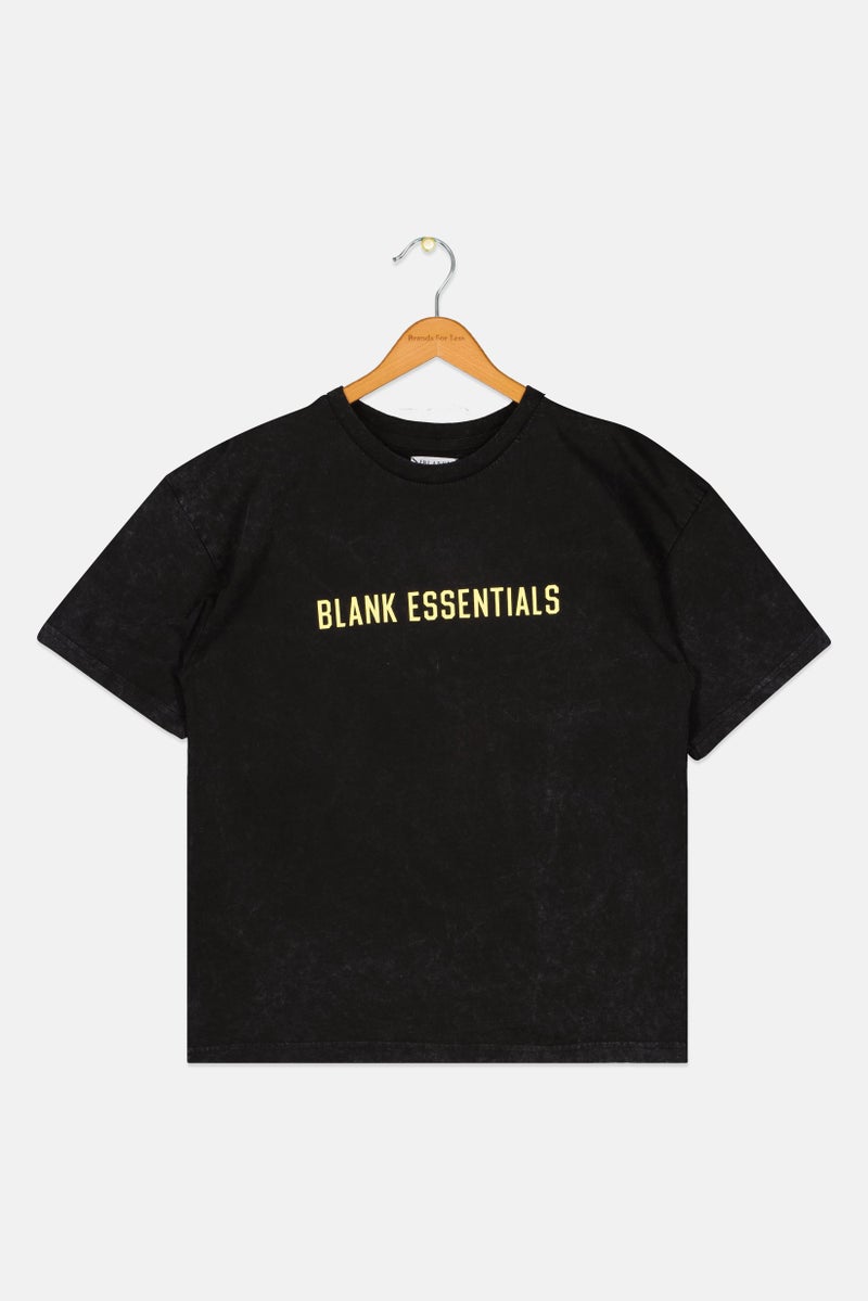 Blank Essentials Kids Boy Crew Neck Short Sleeve Brand Logo T-Shirt, Washed Black - Image 1