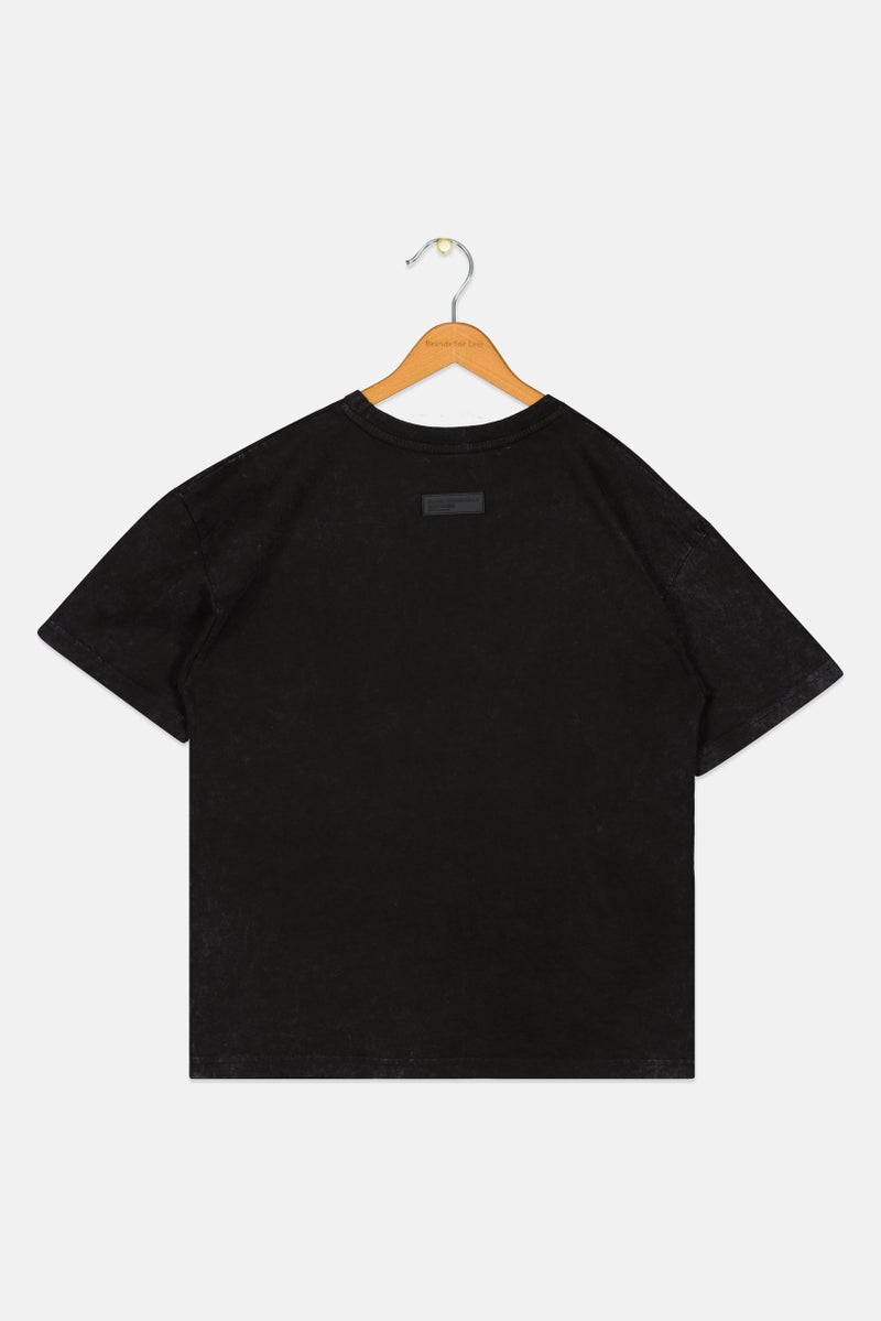 Blank Essentials Kids Boy Crew Neck Short Sleeve Brand Logo T-Shirt, Washed Black - Image 2