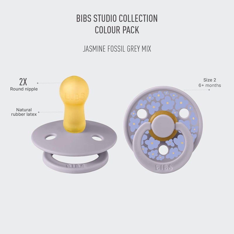 BIBS Studio Colour 2 Pack Daisy Pacifiers - Fossil Grey Mix - Image 2