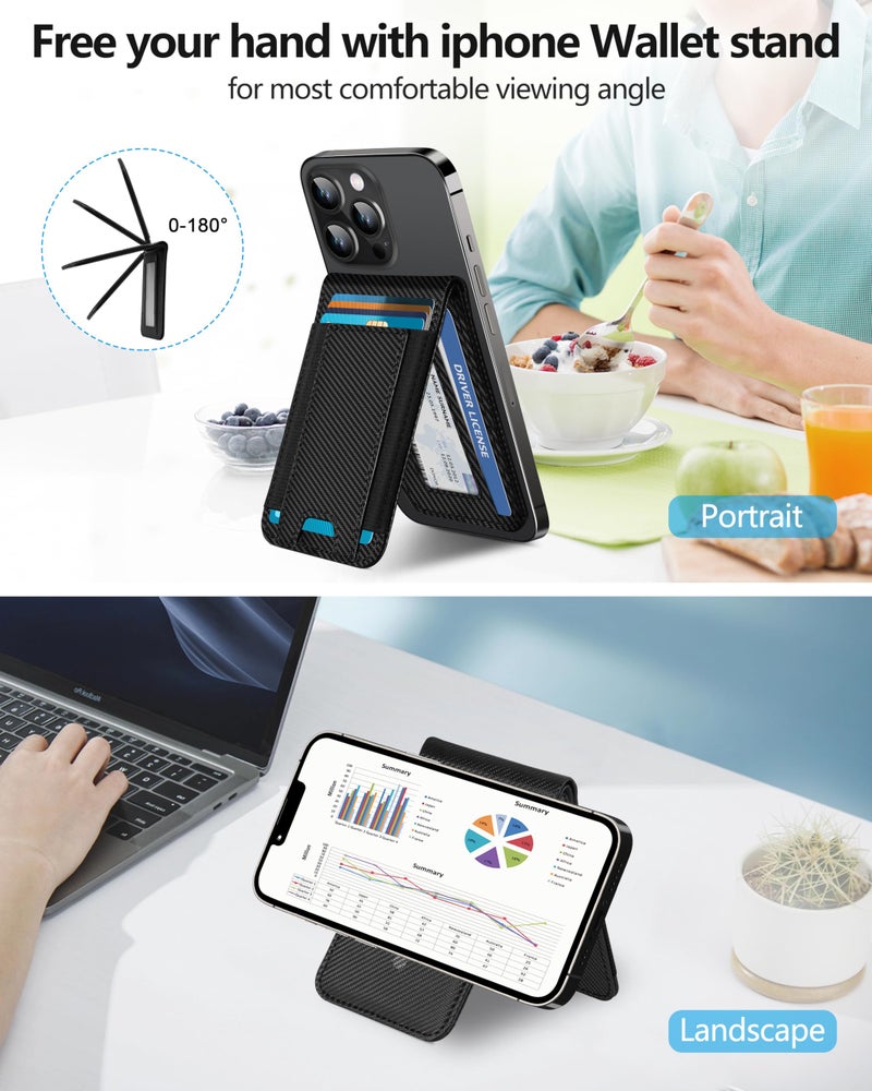 ExtreLife 2-in-1 Magsafe Wallet, Adjustable Stand and Open ID Window, Magnetic Wallet for iPhone 17/16/15/14 Pro Max/14 Pro/14/14 Plus/13/12 Series, 9 Cards, Black Carbon Fiber - Image 2