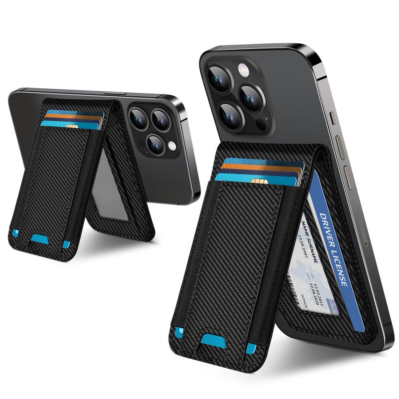 ExtreLife 2-in-1 Magsafe Wallet, Adjustable Stand and Open ID Window, Magnetic Wallet for iPhone 17/16/15/14 Pro Max/14 Pro/14/14 Plus/13/12 Series, 9 Cards, Black Carbon Fiber - Image 1