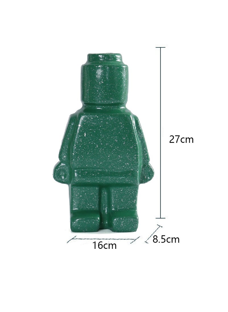 AROAQ Ceramic Statue, Creativity Robot Tv Cabinet Desktop Flower Vase, Durable Nordic Style Flower Pot, Modern Home Decoration Elegant Design Robot Vase, (1pc, Large, Green)  - Image 1