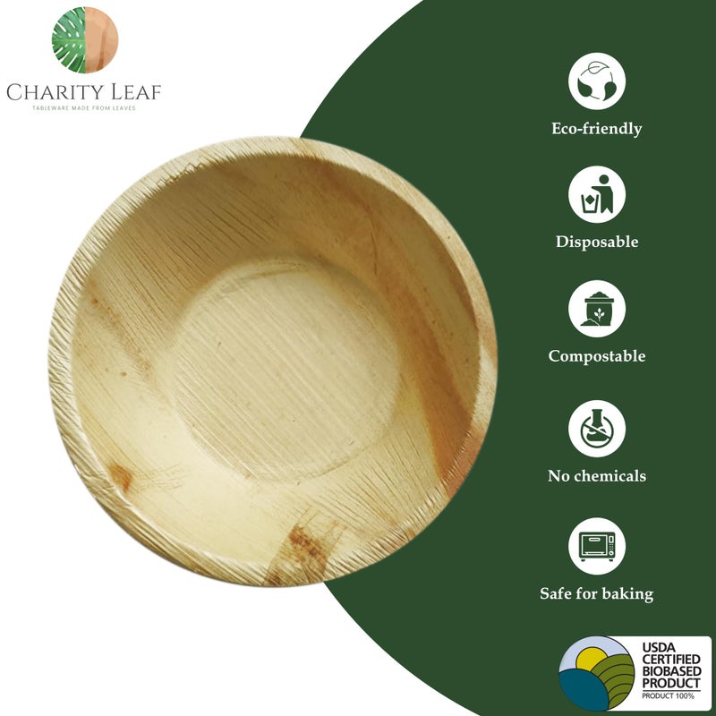 Charity Leaf Disposable Palm Leaf 6" Round Bowl (50 pcs) Dipping Bowls | Bamboo Like| All Natural and Biodegradable | Charcuterie Boards, BBQs, and Parties - Image 2