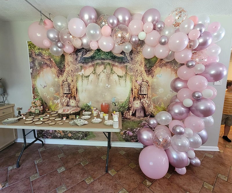 Leowefowa 10x6.5ft Enchanted Forest Birthday Backdrop Fairy Tale Forest Enchanted Garden Photography Background for Kids Birthday Baby Shower Party Photoshoot Newborn Children Cake Smash Studio Props - Image 3