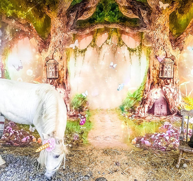 Leowefowa 10x6.5ft Enchanted Forest Birthday Backdrop Fairy Tale Forest Enchanted Garden Photography Background for Kids Birthday Baby Shower Party Photoshoot Newborn Children Cake Smash Studio Props - Image 5