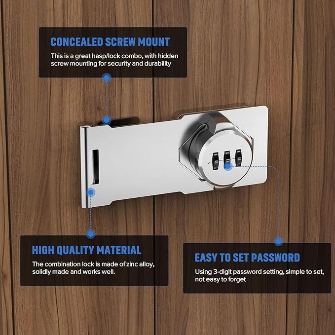 Bitrexup Household Cabinet Door Combination Lock3Digit Password Combination Code Hasp LockZinc Alloy Cabinet Door Security Slide Latch Lock for Small Doors Cabinets Barn Door Outdoor 1 Silver - Image 3